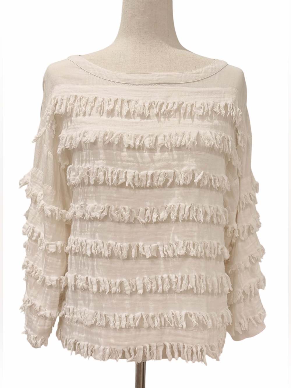 Ulla Johnson Ivory Cotton Raw Fringe Ruffle Boho Blouse Top Size 4 Excellent Con
